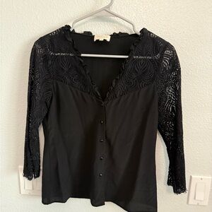 Sezane Black Lace 3/4 Sleeve Blouse